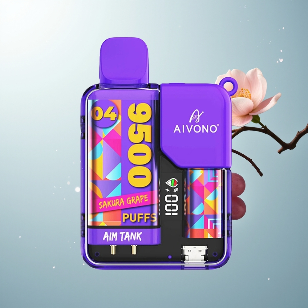 Aivono Aim Tank 9500 Puffs عنب الساكورا شاشة LCD