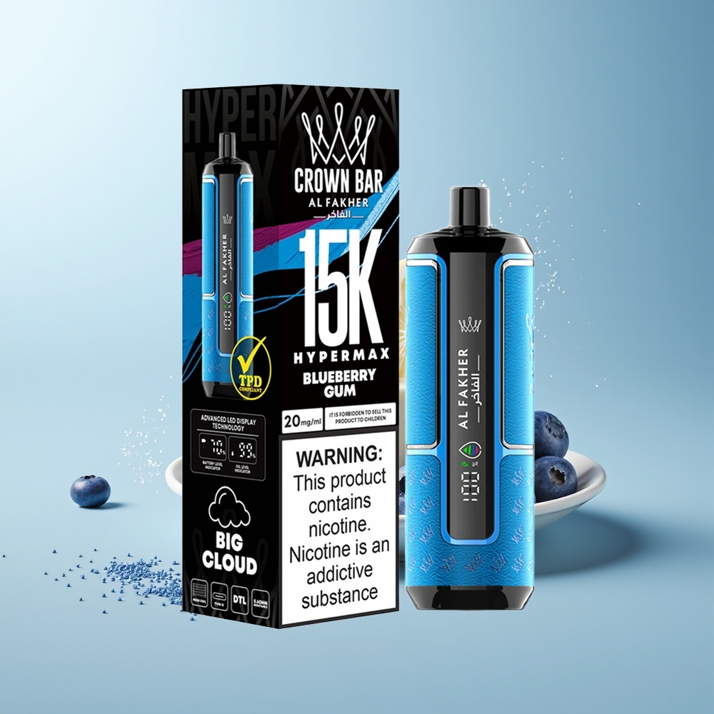 Al Fakher Crown Bar 15K علكة التوت الأزرق مع 22 مل سعة سائل وبطارية 600 مللي أمبير