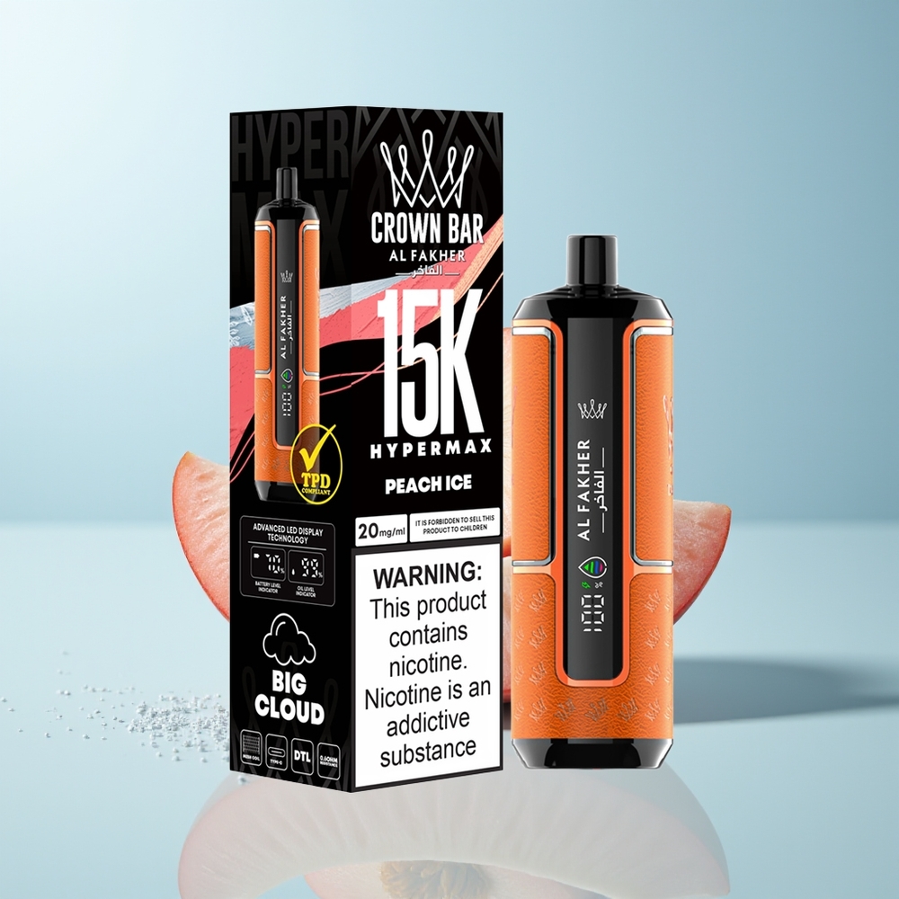Al Fakher Crown Bar 15K Hypermax طقم فيب للاستخدام مرة واحدة بلون الخوخ والثلج