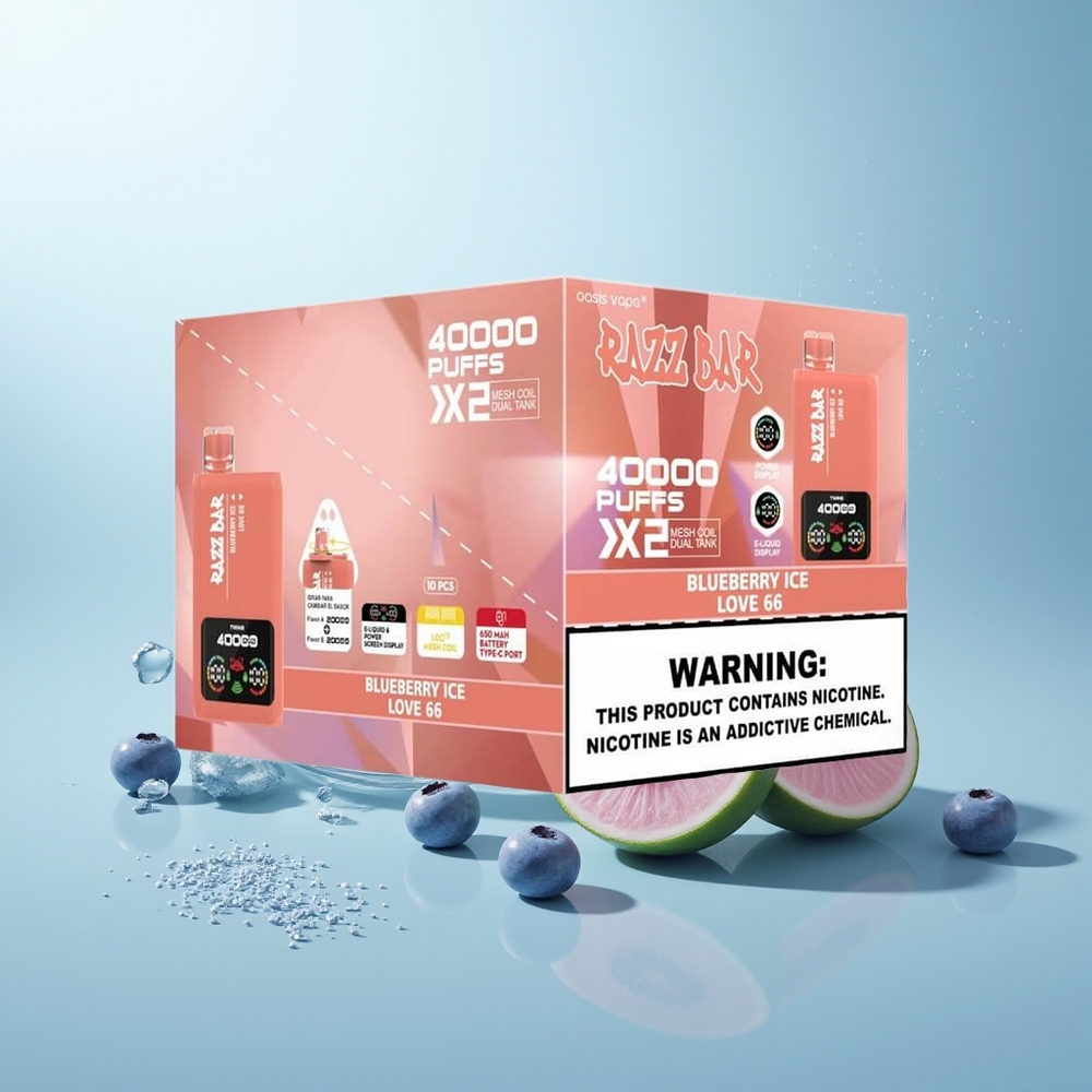 راز بار Razz Bar 40000 نفخة نكهة التوت الأزرق الجليدي - حب ٦٦ شاشة عرض بطارية ٦٥٠ مللي أمبير