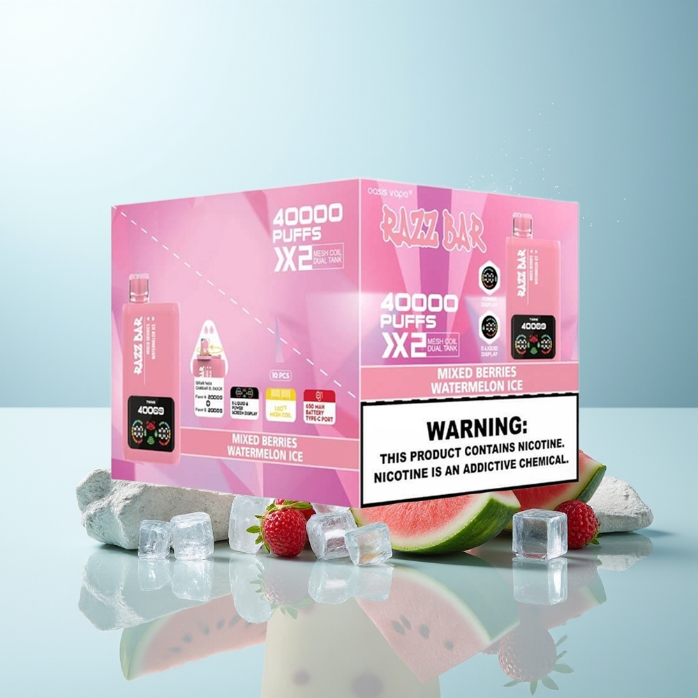 راز بار Razz Bar 40000 نفخة شيشة الكترونية ذات شاشة وعيار ١.٠ أوم توت مشكل - بطيخ مثلج