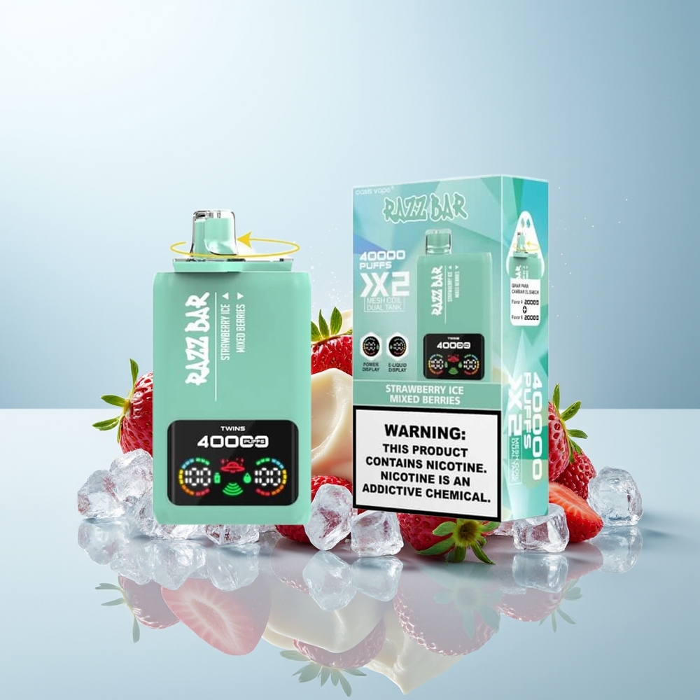 راز بار Razz Bar 40000 نفخة شاشة عرض فراولة آيس - توت متنوع ١.٠ أوم ٢ ملف شبكي