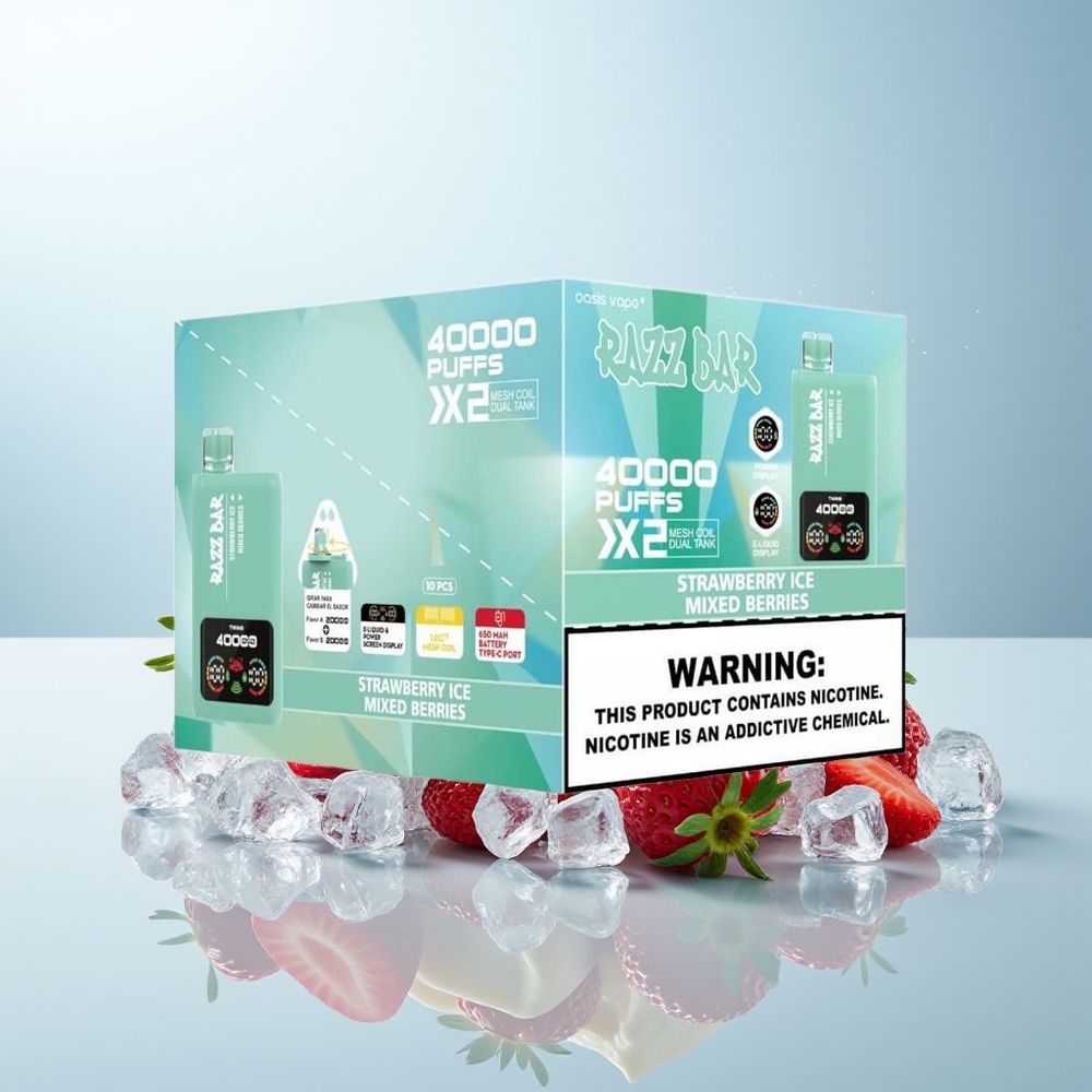 راز بار Razz Bar 40000 نفخة شاشة عرض فراولة آيس - توت متنوع ١.٠ أوم ٢ ملف شبكي