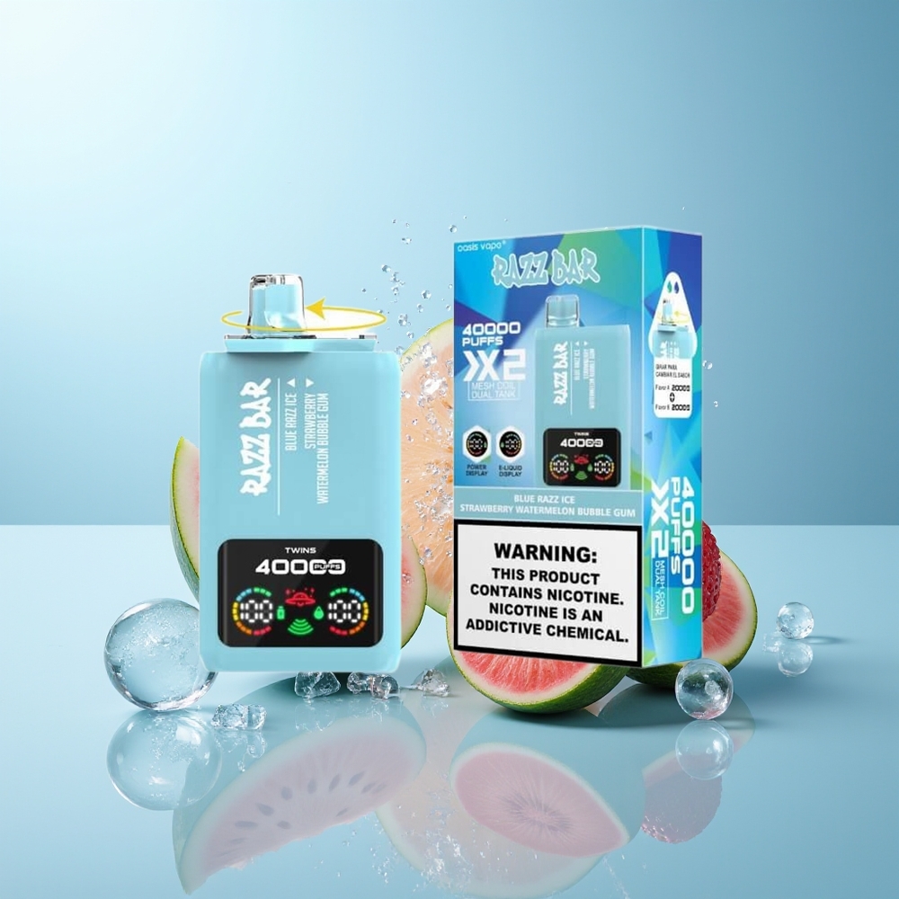 Razz Bar 40000 Puffs شاشة عرض / 1.0Ohm 2 ملف شبكي توت أزرق جليد-فراولة بطيخ علكة فقاعية