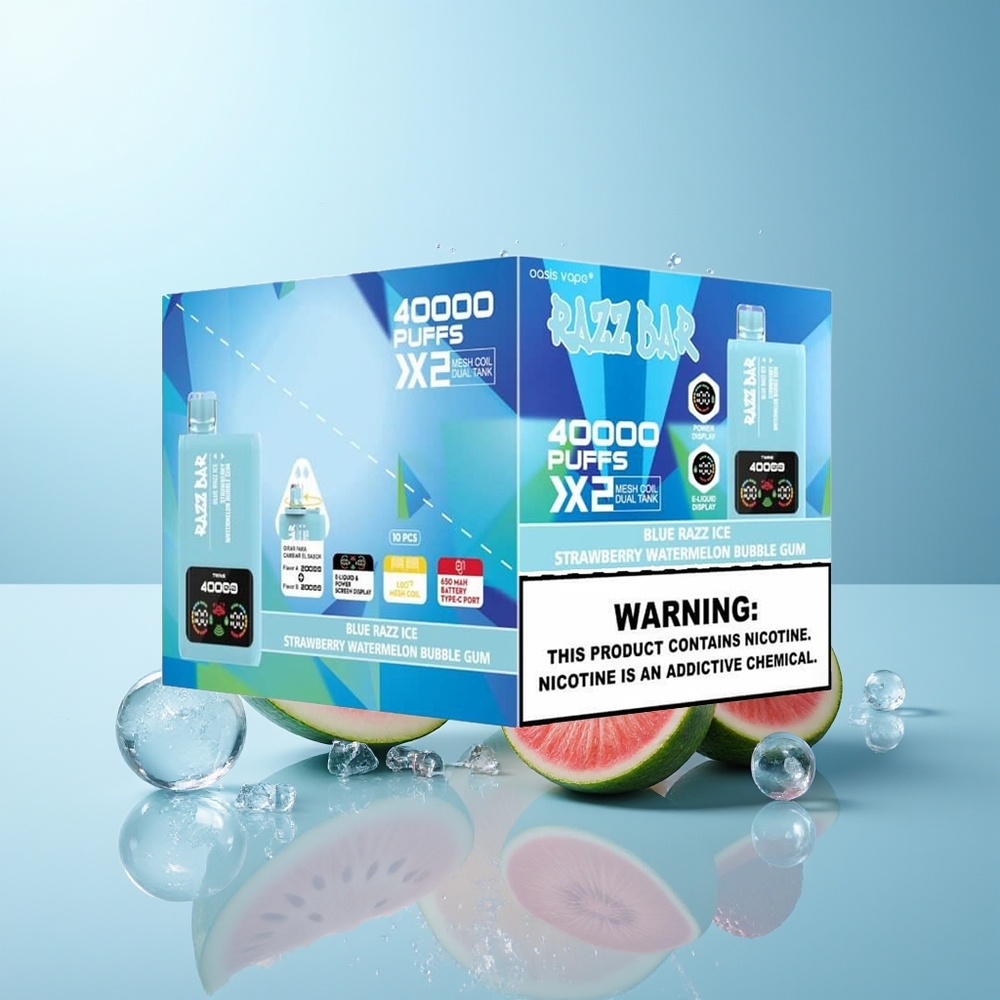 Razz Bar 40000 Puffs شاشة عرض / 1.0Ohm 2 ملف شبكي توت أزرق جليد-فراولة بطيخ علكة فقاعية