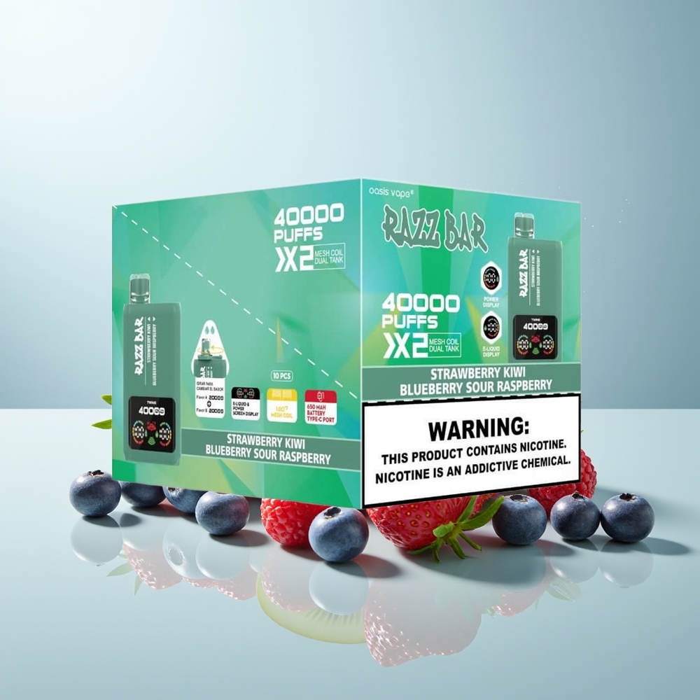 Razz Bar 40000 أنف Strawberry Kiwi - Blueberry Sour Raspberry شاشة عرض 2% نيكوتين