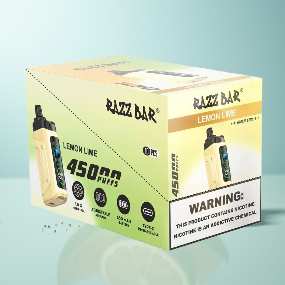راز بار Razz Bar 45000 نفخة فيب قابل للتصرف ليمون لايم مع ملف شبكي ١.٠ أوم وبطارية ٦٥٠ مللي أمبير