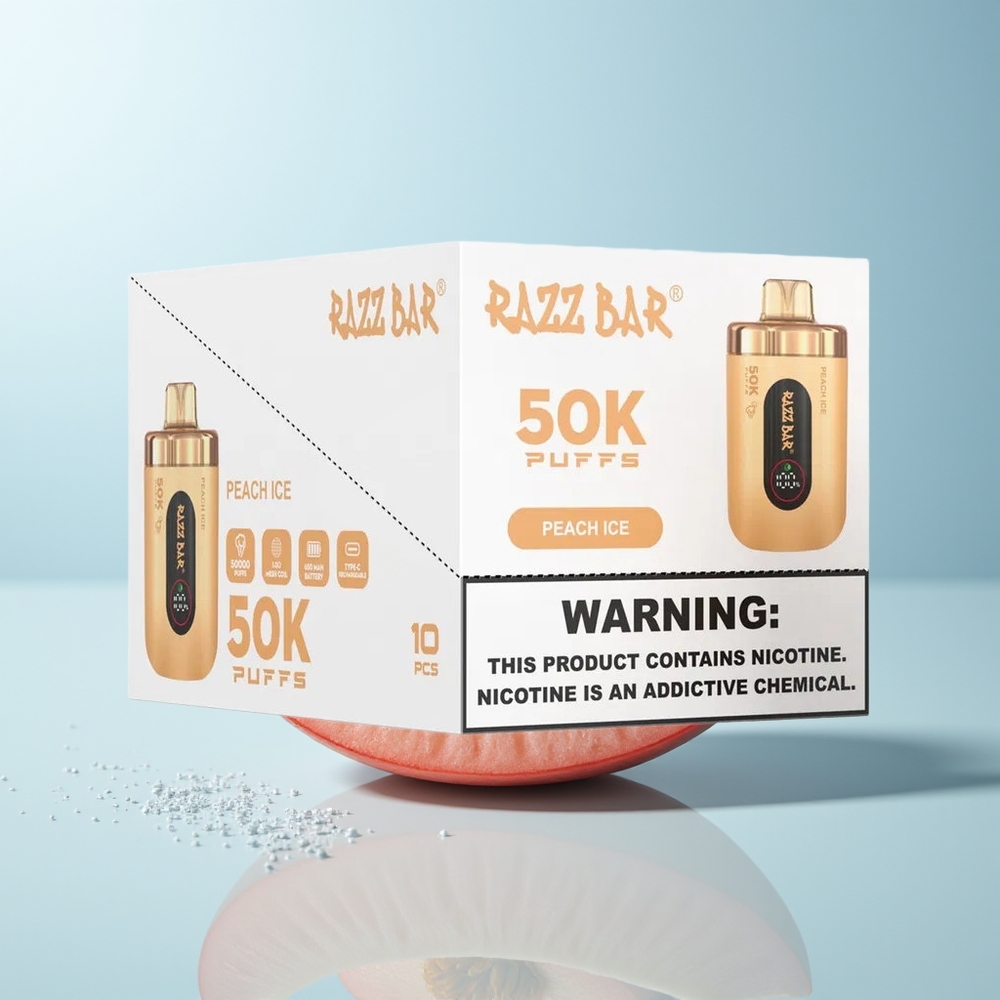 راز بار Razz Bar 50K ألف نفخة خوخ جليدي شبكة 1.0 أوم