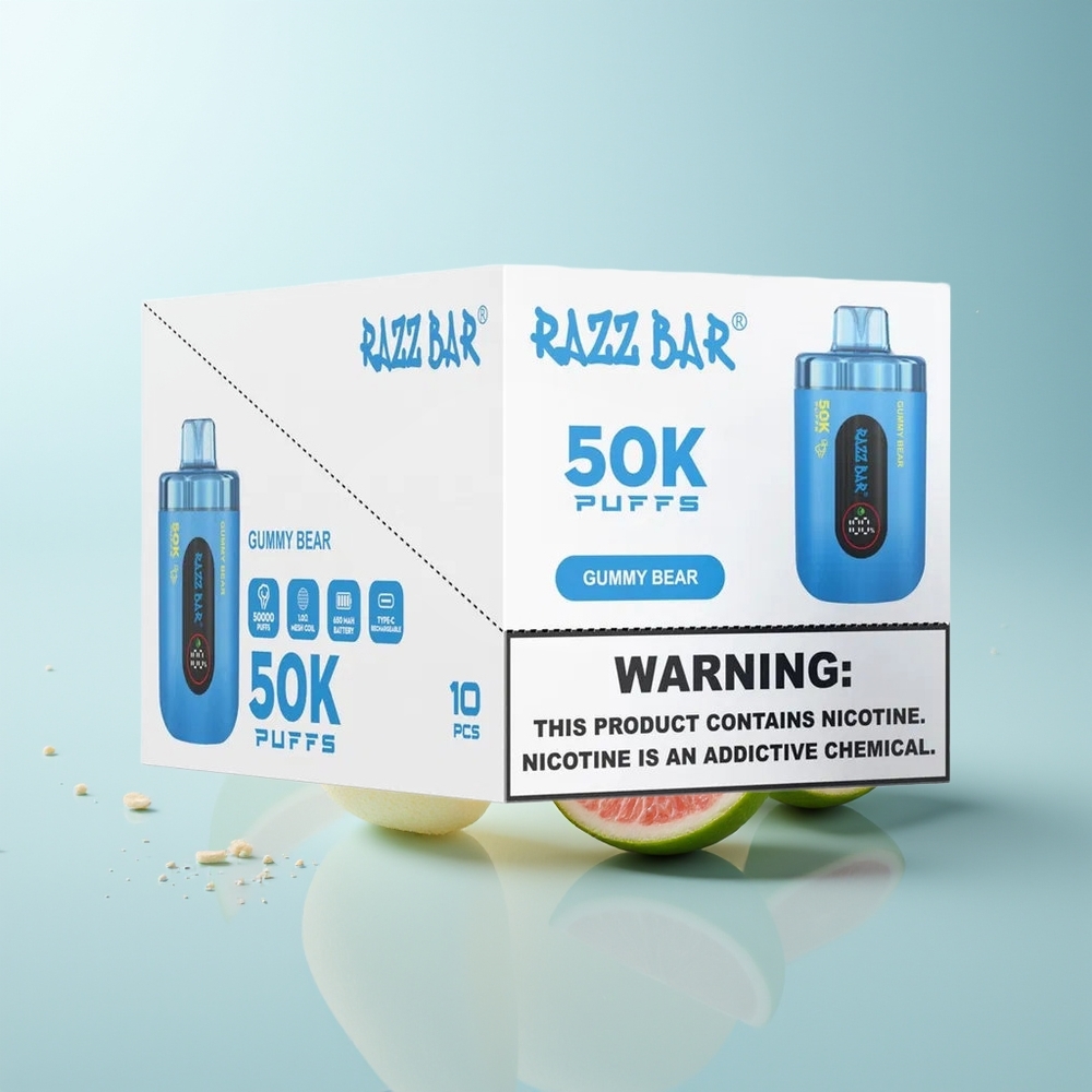 راز بار Razz Bar 50K ألف نفخة نكهة دببة غامضة نوع سي قابل لإعادة الشحن 2% نيكوتين