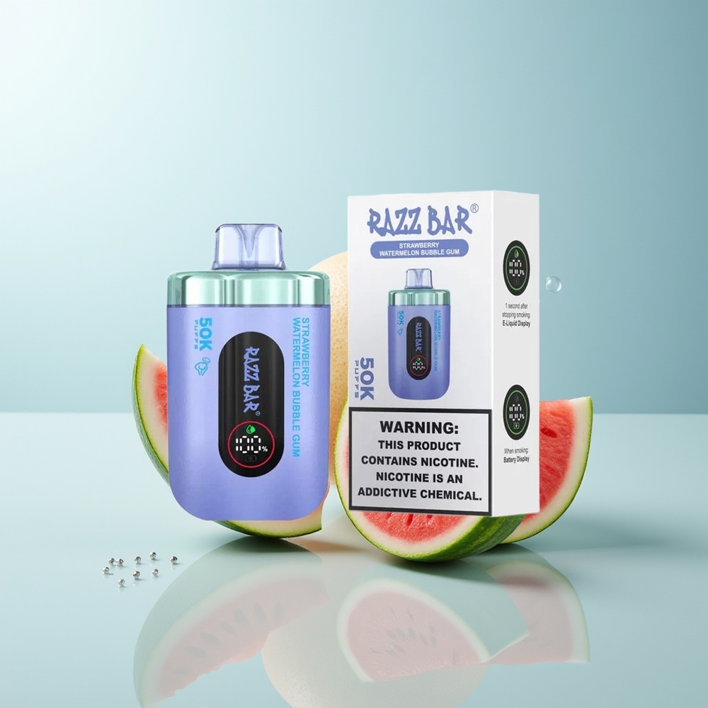 Razz Bar 50K Puffs فراولة بطيخ علكة فقاعية 1.0 Ohm 2% نيكوتين