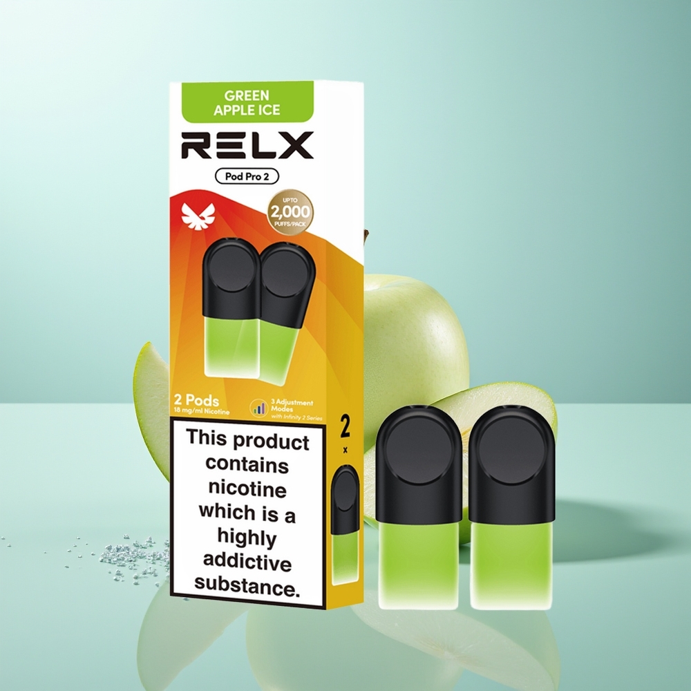 RELX Pod Pro 2 600 فوهة تفاح أخضر مثلج 1.9 مل + 3 أوضاع